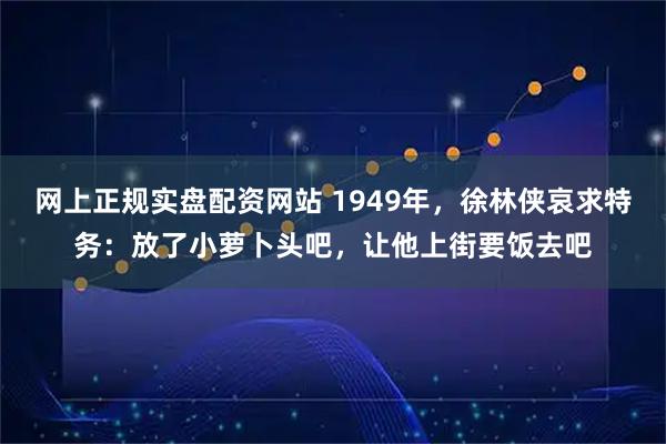 网上正规实盘配资网站 1949年,徐林侠哀求特务:放了小萝卜头吧,让他上街要饭去吧